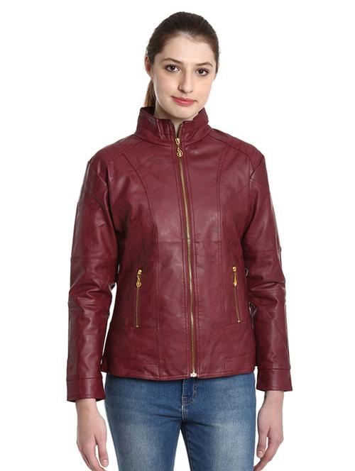 solid maroon leather jacket - 14364161 - Very Small Image - 1
