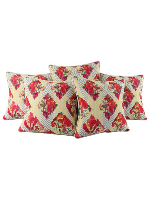 floral cotton casement digital printed set of 5 cushion covers - 14366057 - Very Small Image - 1