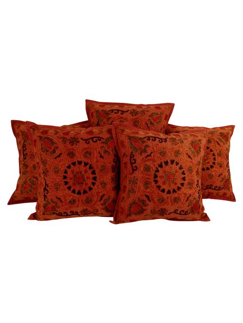 floral cotton embroidered set of 5 cushion covers - 14366060 - Very Small Image - 1