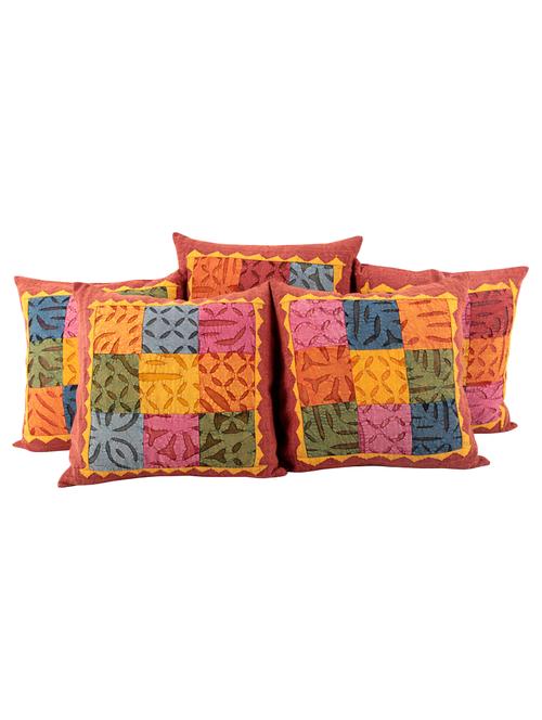 abstract cotton applique work set of 5 cushion covers - 14366064 - Very Small Image - 1