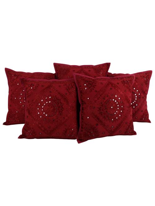 floral cotton mirror work & embroidered set of 5 cushion covers - 14366074 - Very Small Image - 1