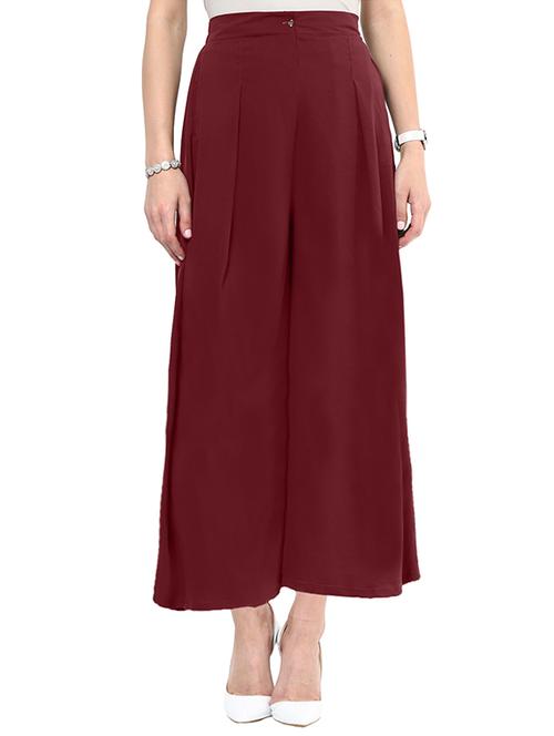 solid maroon crepe palazzo - 14367114 - Very Small Image - 1