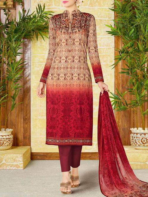 beige cotton semi-stitched suit - 14367671 - Very Small Image - 1