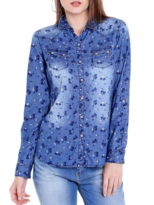 blue printed denim shirt - 14367895 - Very Small Image - 1