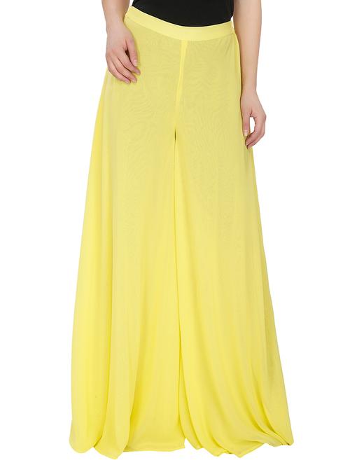 solid yellow georgette palazzo - 14368886 - Very Small Image - 1
