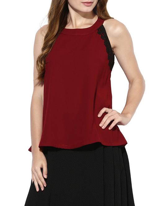 sheer yoke lace trim back top - 14369314 - Very Small Image - 1