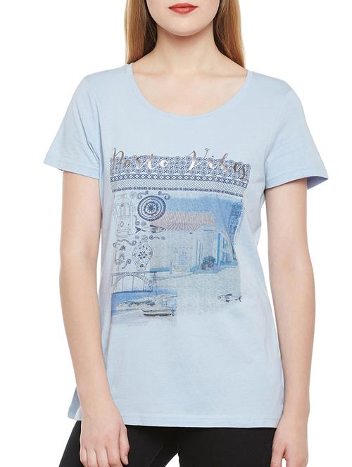 light blue cotton regular tee - 14369505 - Very Small Image - 1