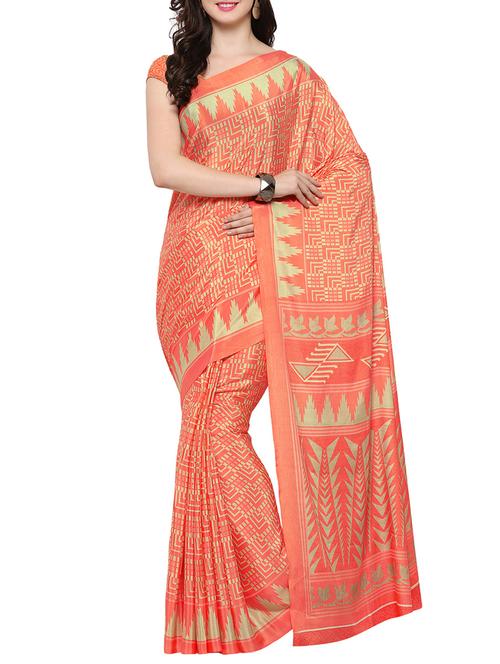 orange poly georgette printed saree with blouse - 14370505 - Very Small Image - 1