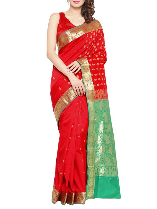 red woven saree with blouse - 14372363 - Very Small Image - 1