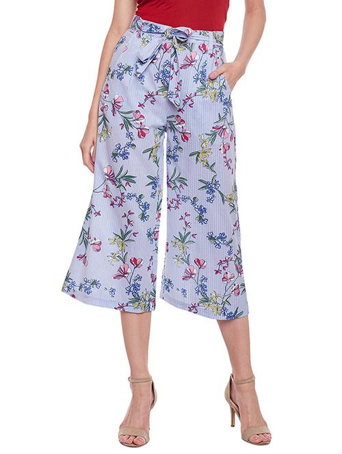 light blue floral printed cotton culottes - 14372616 - Very Small Image - 1