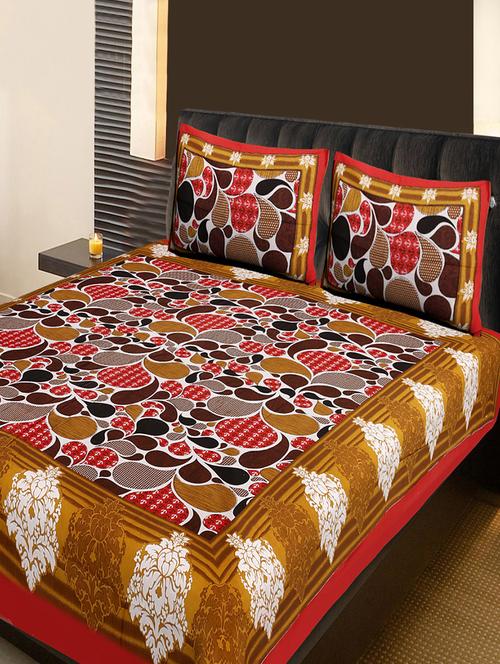 cotton traditional double bed sheet with 2 pillow covers - 14374445 - Very Small Image - 1