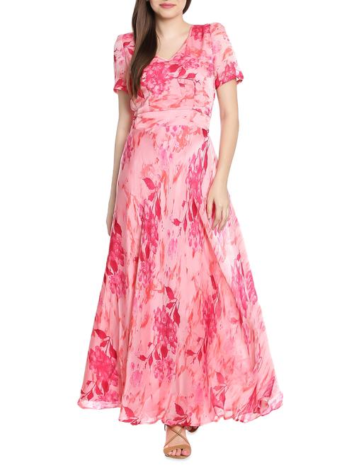 pink poly georgette maxi dress - 14374480 - Very Small Image - 1
