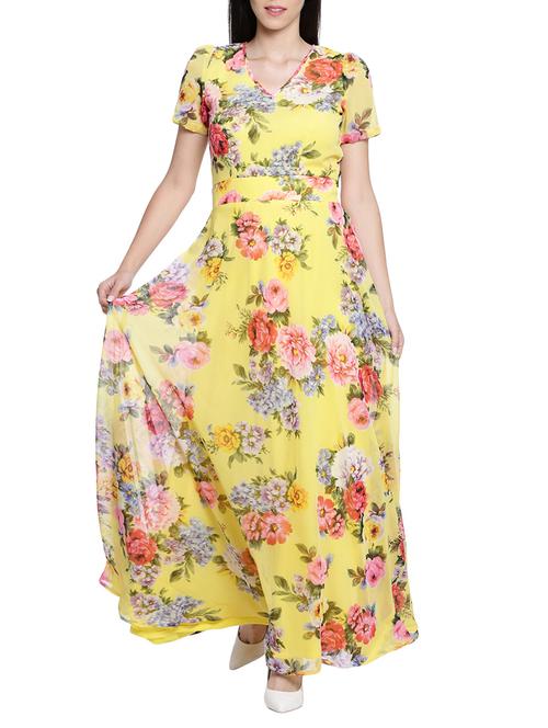 v neck floral maxi dress - 14374485 - Very Small Image - 1