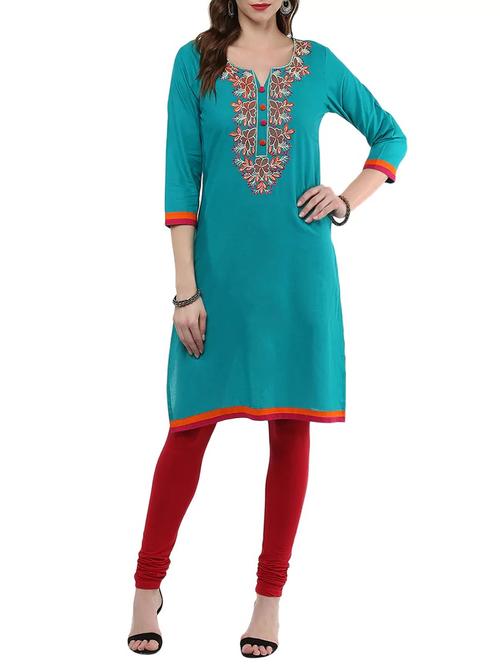 blue cotton straight kurta - 14375508 - Very Small Image - 1