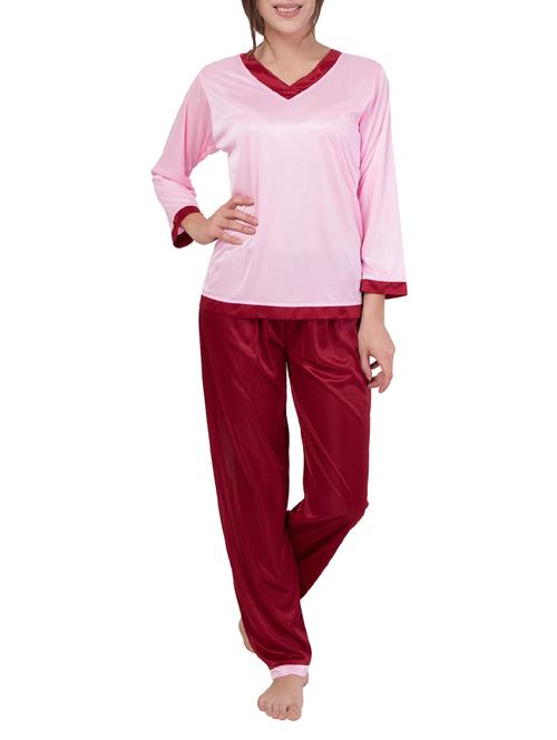 v-neck top with pajama set - 14377024 - Very Small Image - 1