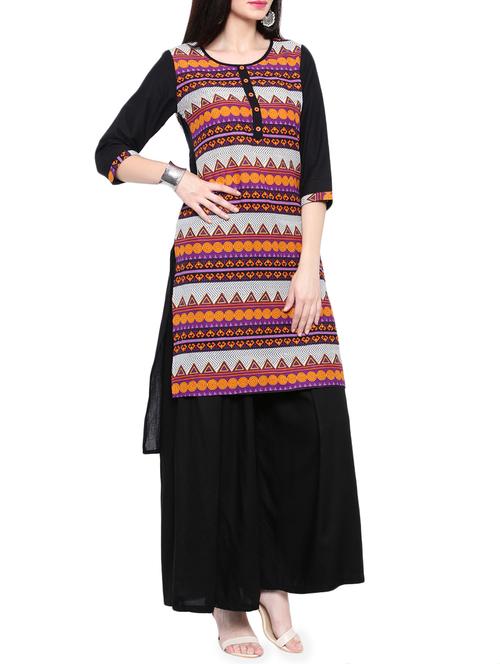black cotton high-low kurta - 14377361 - Very Small Image - 1