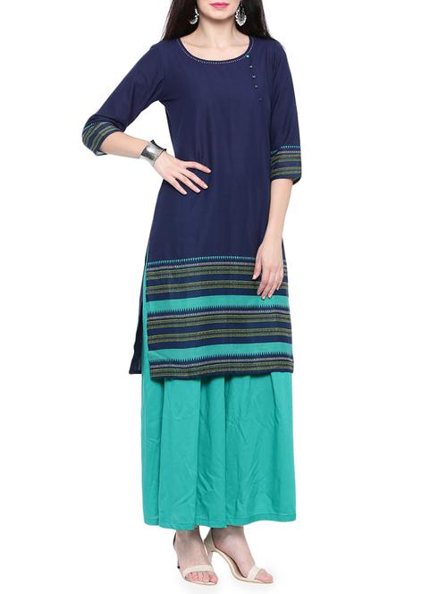 blue cotton straight kurta - 14377366 - Very Small Image - 1