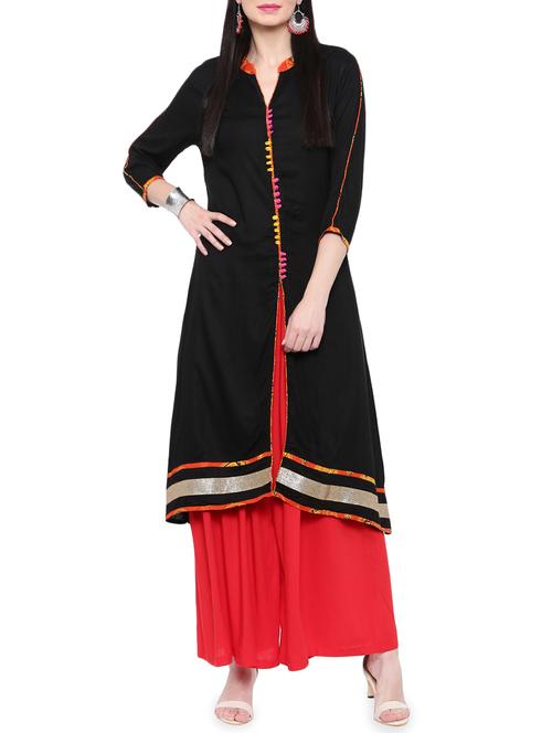 black a-line kurta - 14377380 - Very Small Image - 1
