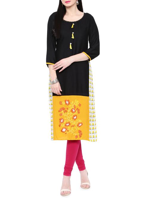black rayon straight kurta - 14377383 - Very Small Image - 1