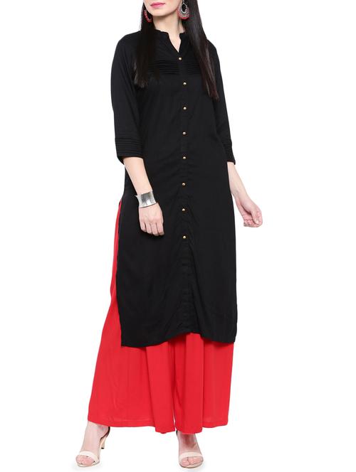 black rayon straight kurta - 14377385 - Very Small Image - 1