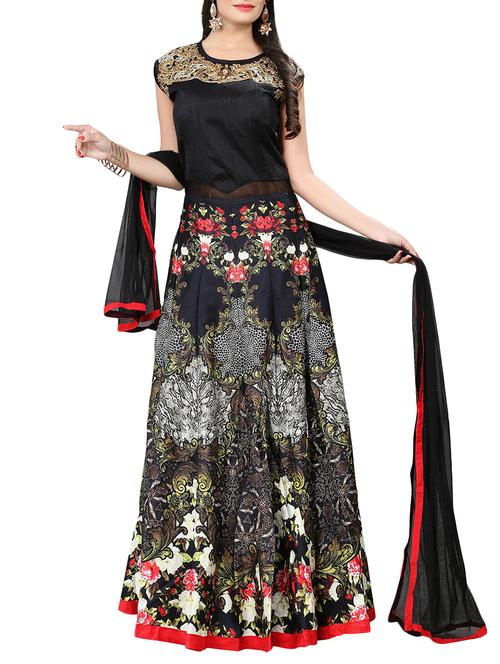 black anarkali semi-stitched suit - 14378154 - Very Small Image - 1