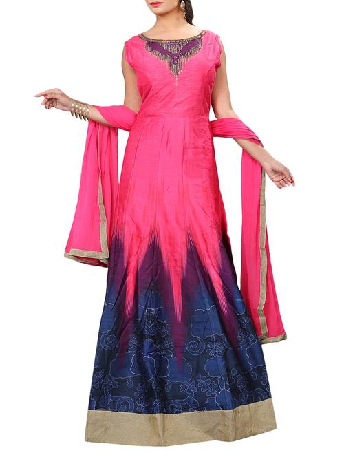 pink anarkali semi-stitched suit - 14378163 - Very Small Image - 1