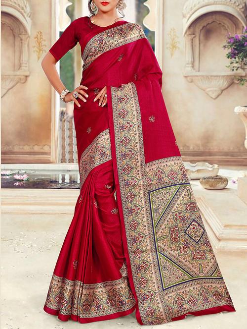 pink printed saree with blouse - 14378837 - Very Small Image - 1