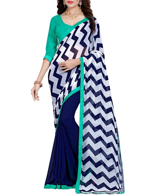 blue half & half saree with blouse - 14378851 - Very Small Image - 1