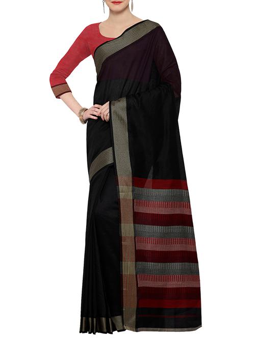 black bordered saree with blouse - 14378931 - Very Small Image - 1