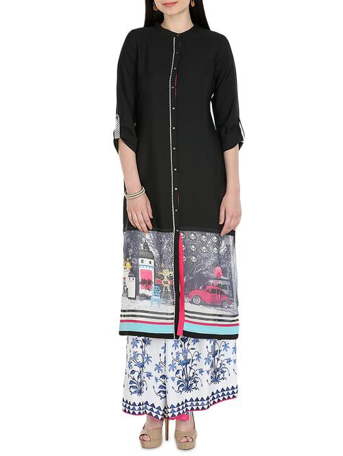 black synthetic straight kurta - 14379119 - Very Small Image - 1