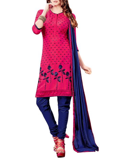 pink unstitched churidaar suit dress material - 14379608 - Very Small Image - 1