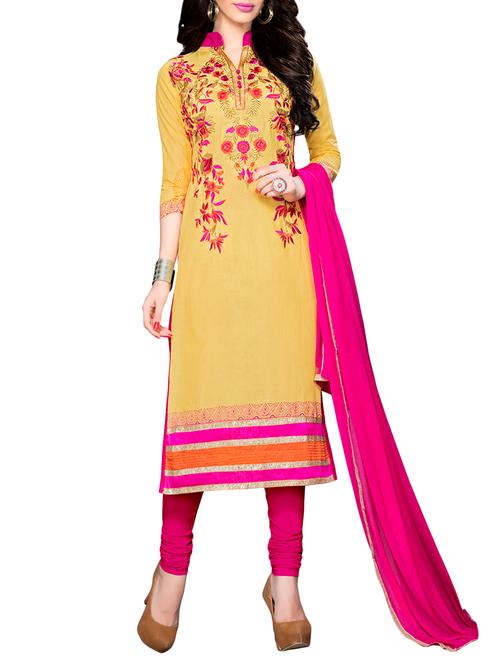 yellow unstitched churidaar suit dress material - 14379657 - Very Small Image - 1