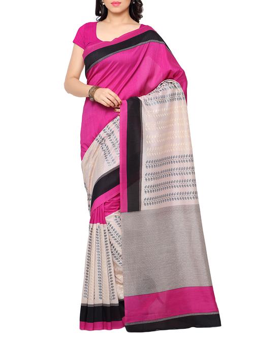 pink printed saree with blouse - 14380048 - Very Small Image - 1