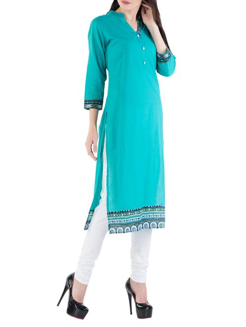 turquoise straight kurta - 14380726 - Very Small Image - 1