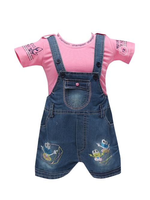 pink cotton dungaree set - 14380900 - Very Small Image - 1