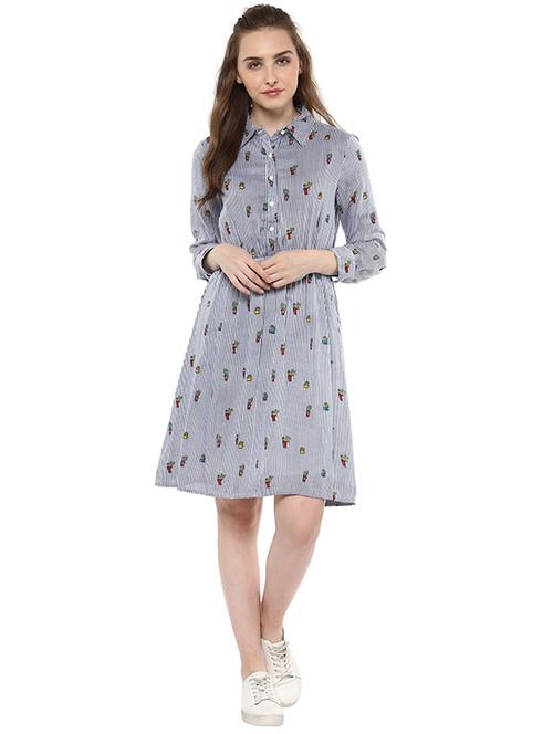 blue printed blouson dress - 14381059 - Very Small Image - 1