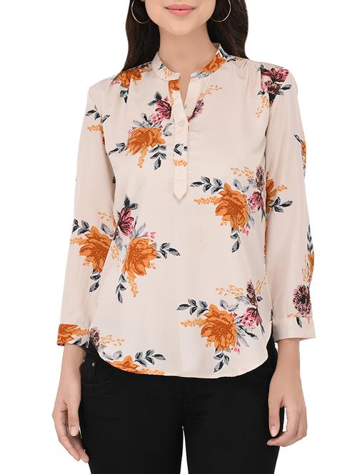 orange floral printed top - 14382975 - Very Small Image - 1