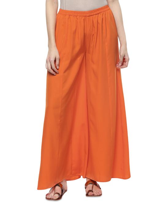 orange crepe casual palazzo - 14382989 - Very Small Image - 1