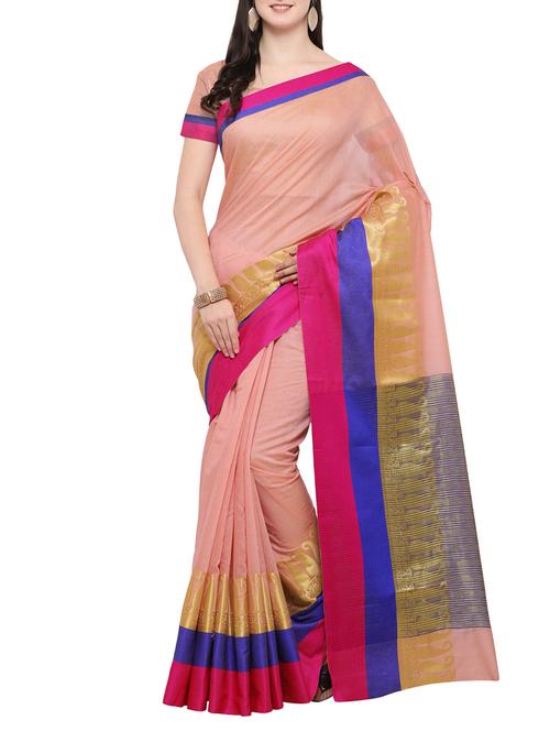 peach art silk bordered saree with blouse - 14383564 - Very Small Image - 1