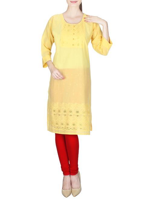 yellow cotton straight kurta - 14383966 - Very Small Image - 1