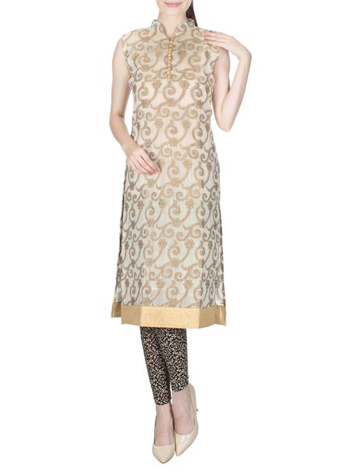 beige cotton straight kurta - 14383968 - Very Small Image - 1