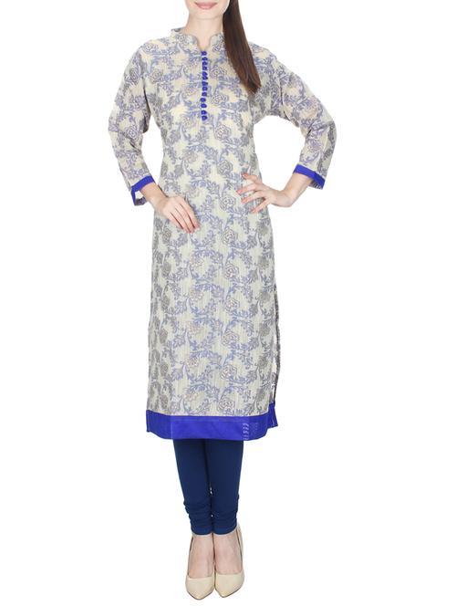 blue cotton straight kurta - 14383969 - Very Small Image - 1