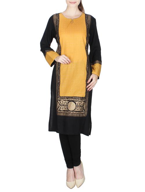 yellow cotton straight kurta - 14383977 - Very Small Image - 1