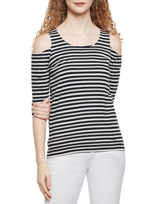 cold shoulder striped tee - 14384016 - Very Small Image - 1
