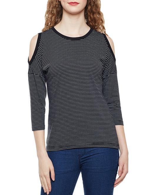 cold shoulder striped tee - 14384017 - Very Small Image - 1