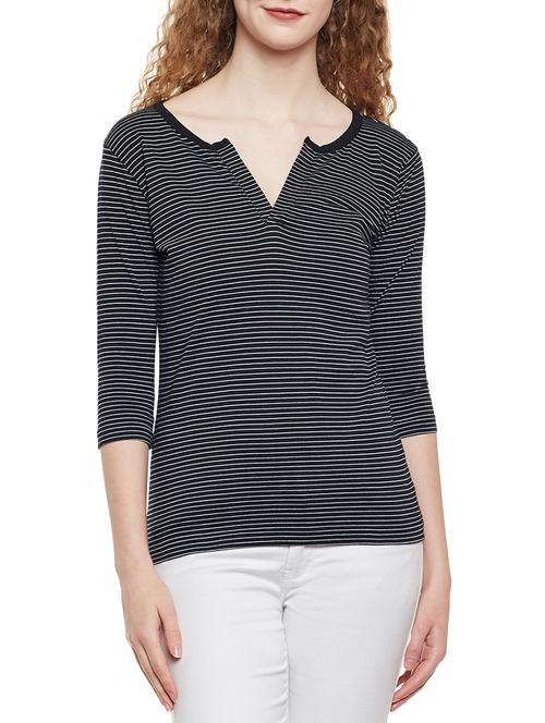 notch neck striped tee - 14384022 - Very Small Image - 1