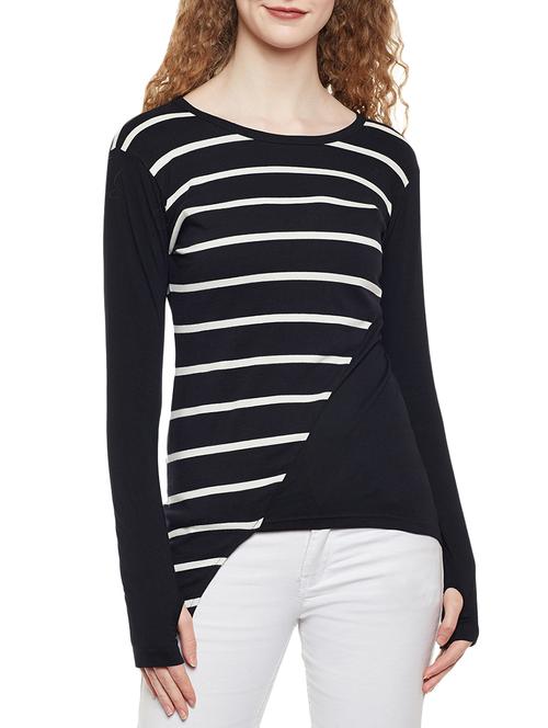 thumb hole sleeved striped top - 14384024 - Very Small Image - 1