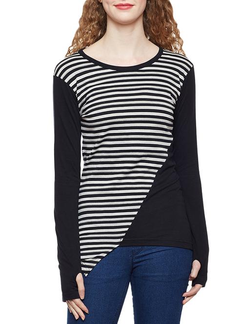 thumb hole sleeved striped tee - 14384025 - Very Small Image - 1