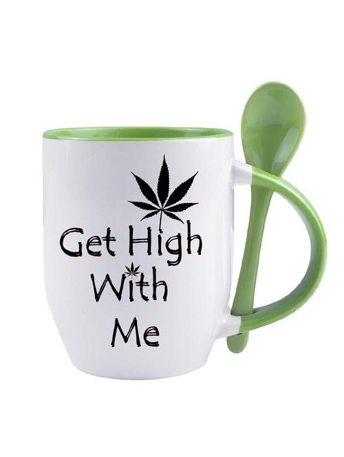 white ceramic "get high with me" quoted printed mug - 14384391 - Very Small Image - 1