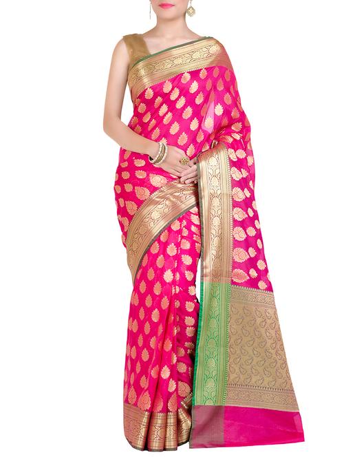 gold paisley pallu banarasi saree with blouse - 14389287 - Very Small Image - 1